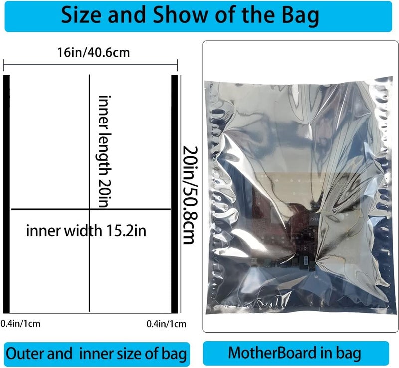 Seadasyoon Anti Static Bags,10pcs 16x20in Open Top Extra Large ESD Shielding Bags,Anti-static Bag for Large Motherboard,GPU,Graphics Card and Electronic Device - Image 2